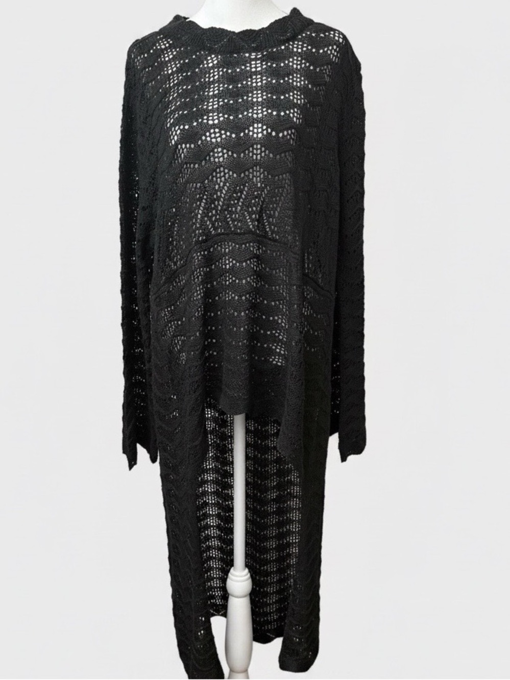 Knit Mix Fairy Grunge Dark Cottage Core Black Open Knit High Low Dress Womens XL